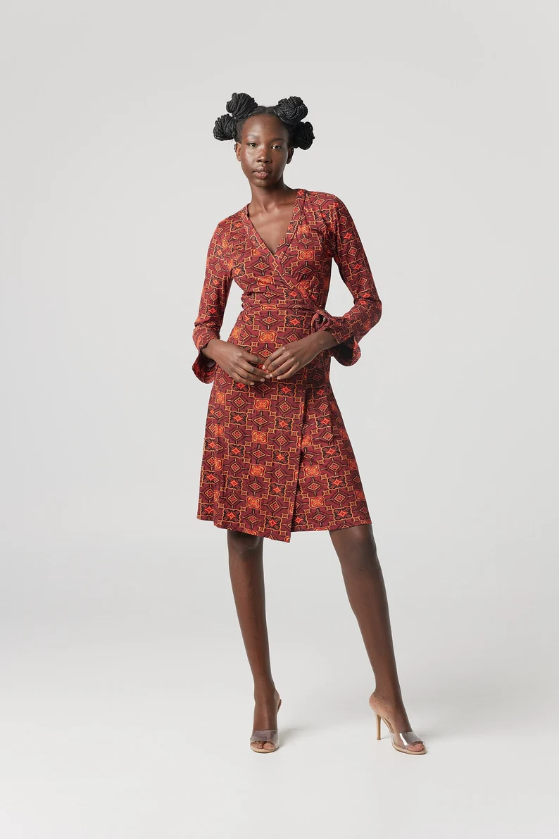 Wrap dress with geometric print: Australian-made wrap dress designed with comfort and timeless style in mind.