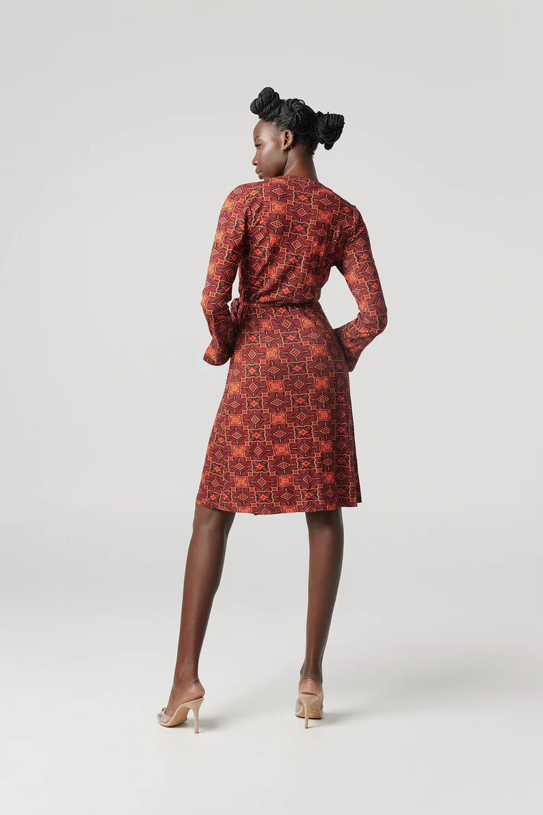 Wrap dress with geometric print: Australian-made wrap dress designed with comfort and timeless style in mind.