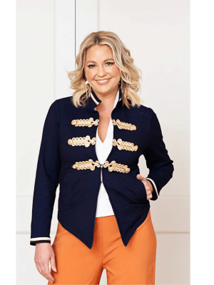 Twiggy Stretch Denim Jacket With Gold Brocade