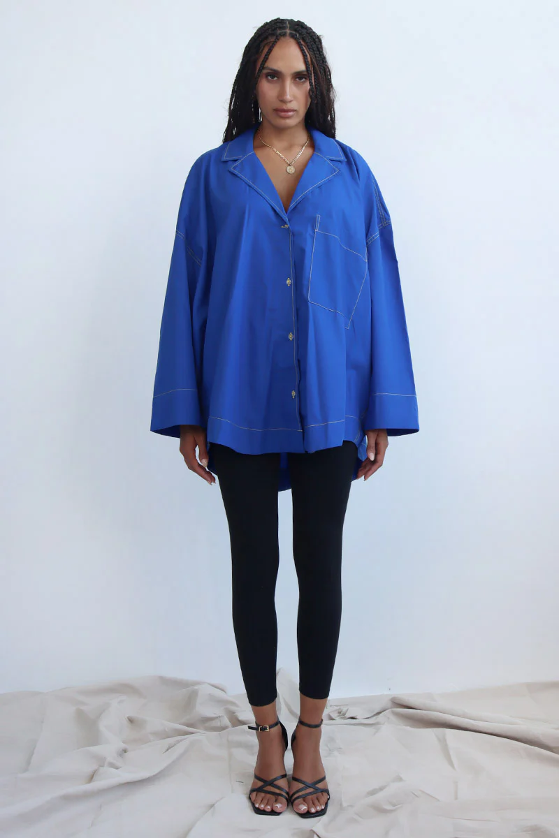 Cobalt Charm Cotton Shirt in Blue - Image 3