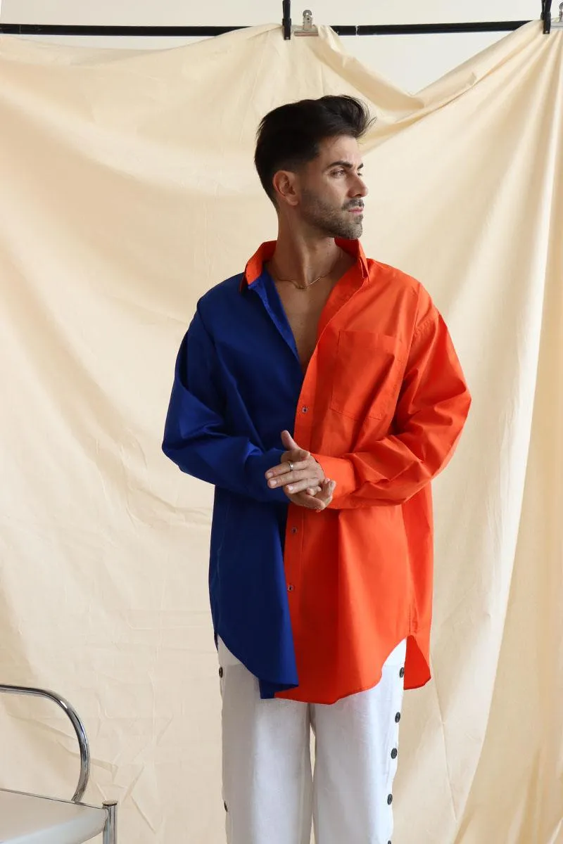 Spliced Blue and Orange Shirt Knot A Label