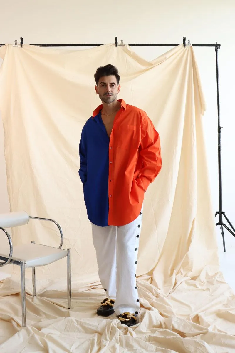Spliced Blue and Orange Shirt Knot A Label