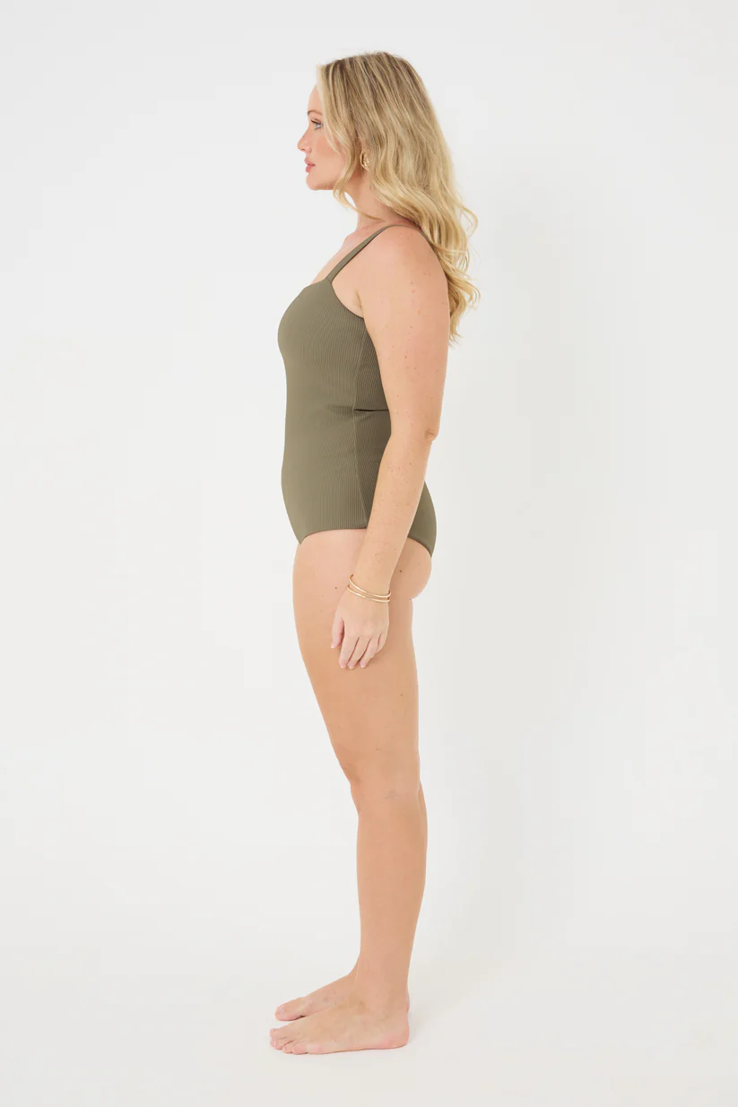 Classic Low-Cut Leg Olive Rib Swimsuit - Image 11
