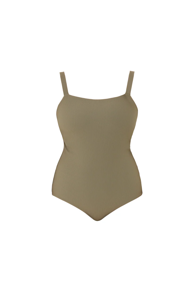 Classic Low-Cut Leg Olive Rib Swimsuit - Image 5