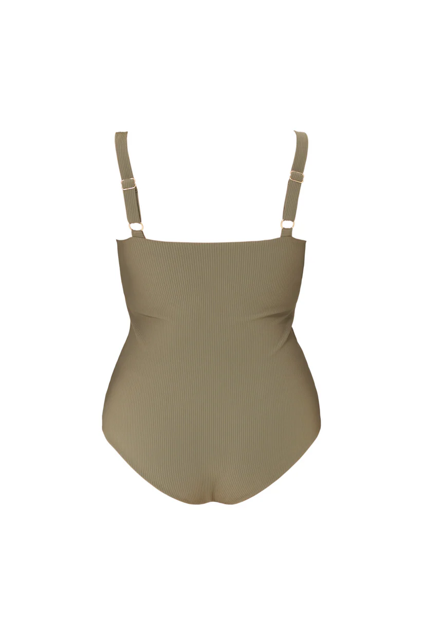 Classic Low-Cut Leg Olive Rib Swimsuit - Image 6