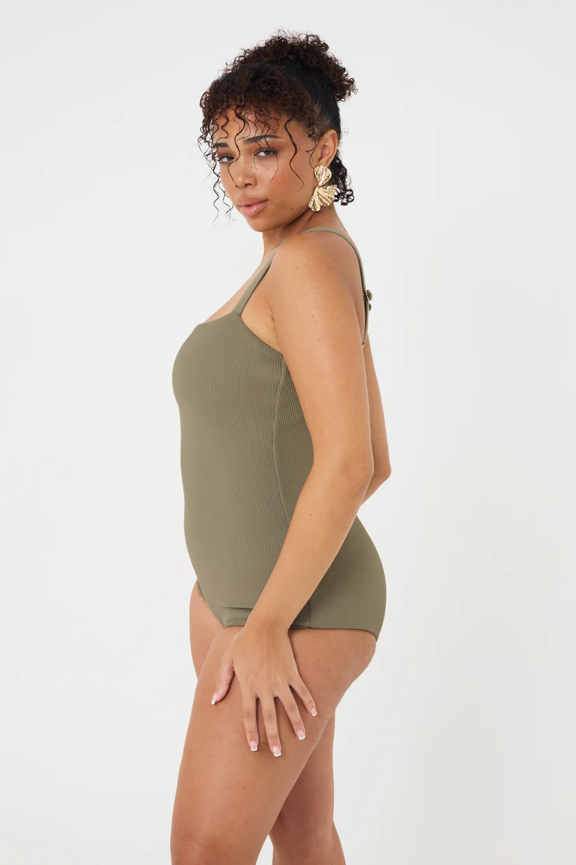 Classic Low-Cut Leg Olive Rib Swimsuit - Image 9
