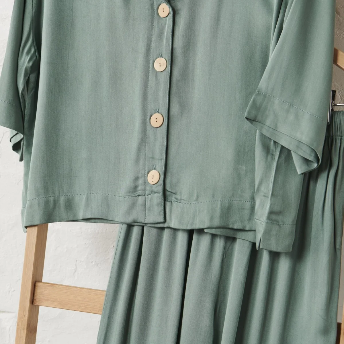 Bamboo Pyjamas: Crop Button Up and Pant Set