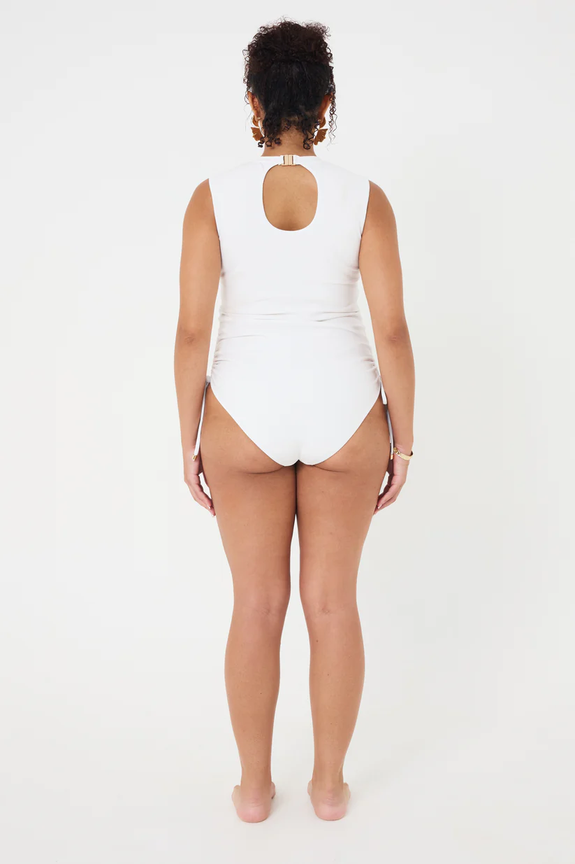High Neck White Rib Swimsuit