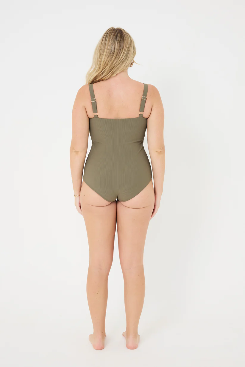Classic Low-Cut Leg Olive Rib Swimsuit