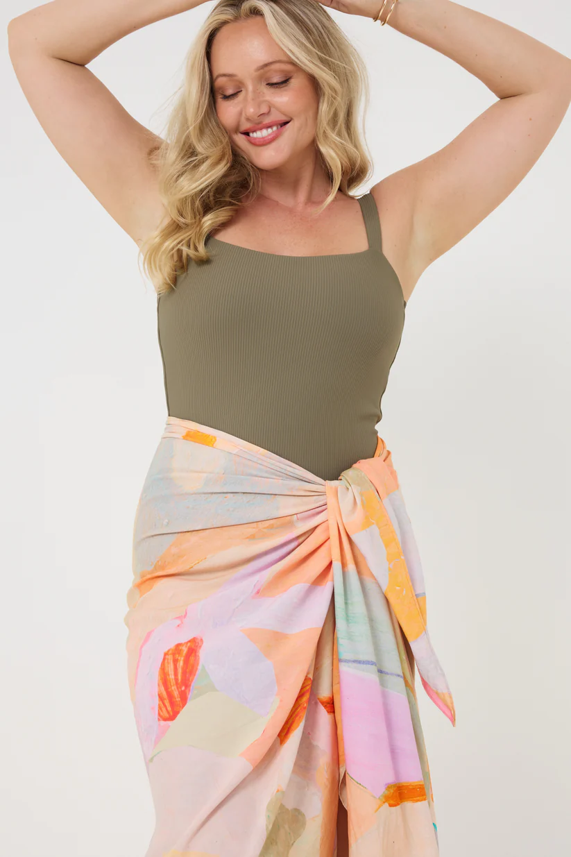 Classic Low-Cut Leg Olive Rib Swimsuit