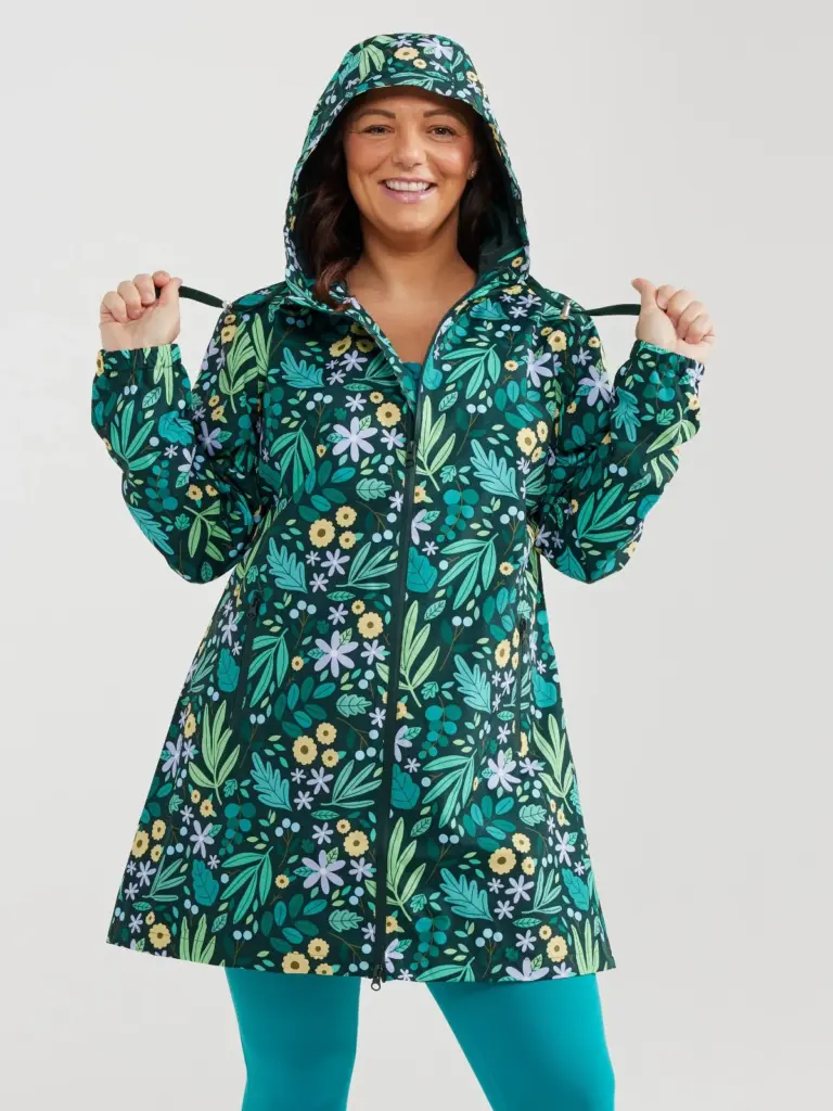 Leaves and Blooms Longline Raincoat 1