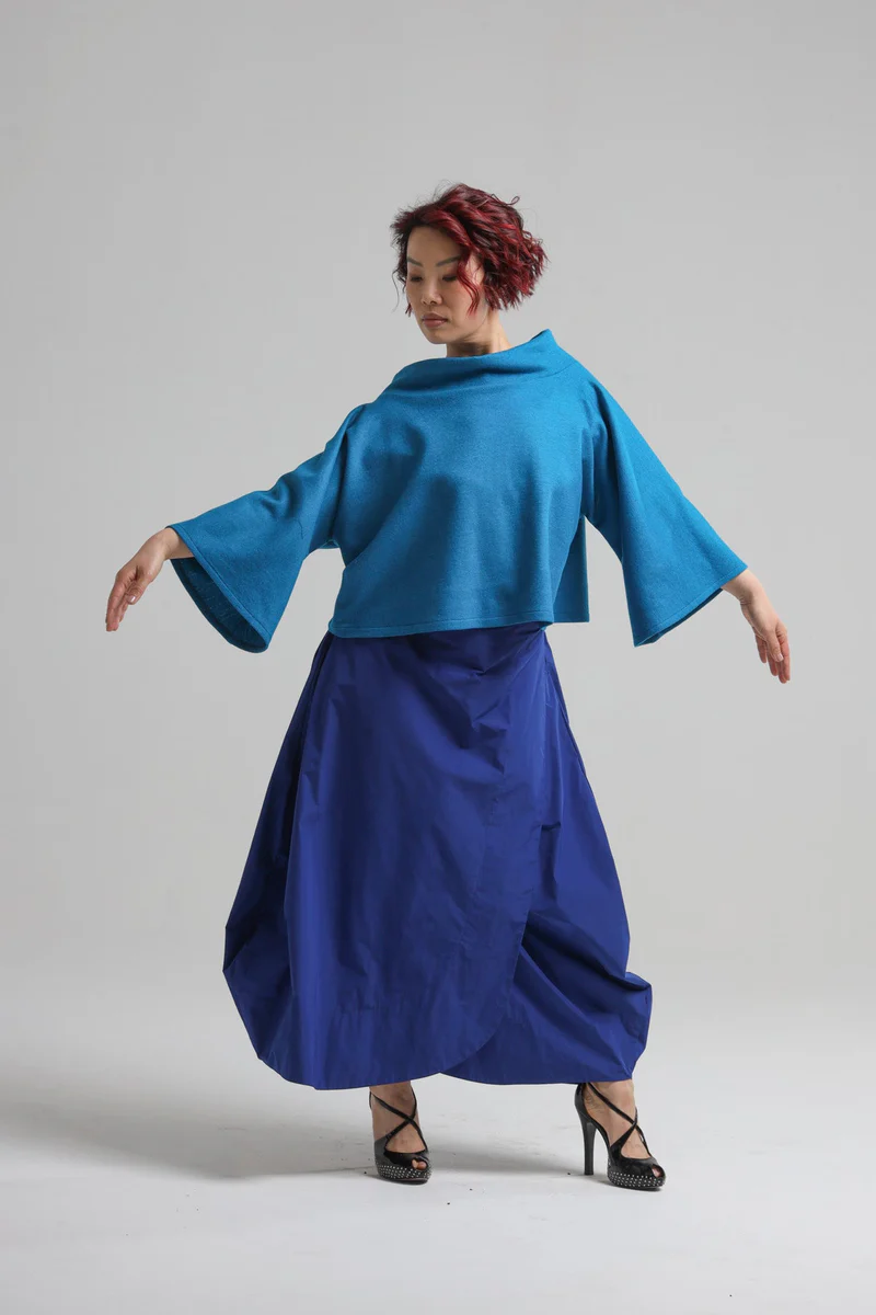 Sally Top in Blue Boiled Wool