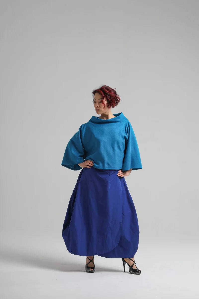 Sally Top in Blue Boiled Wool