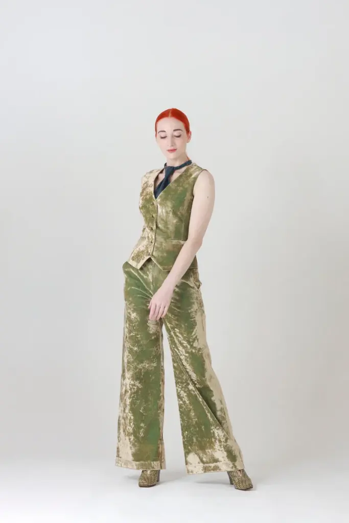 Velvet Vest in Iridescent Green 1