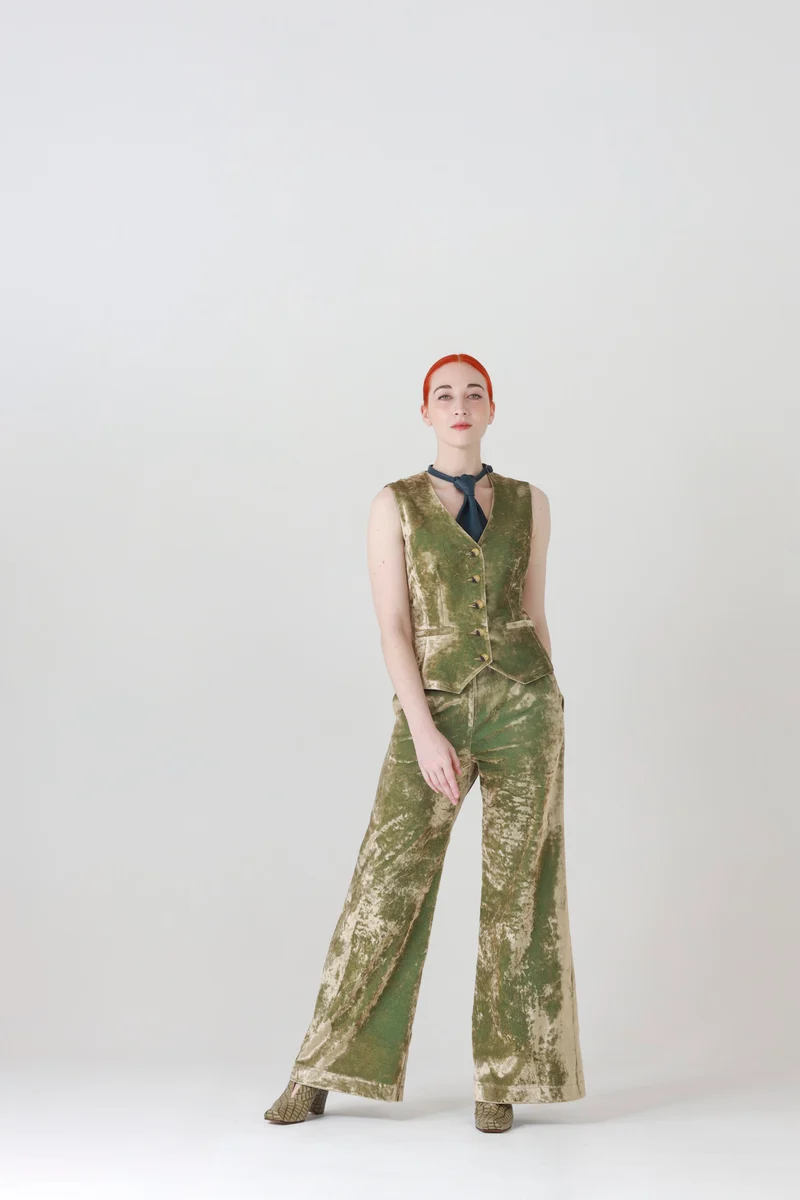 Velvet Vest in Iridescent Green