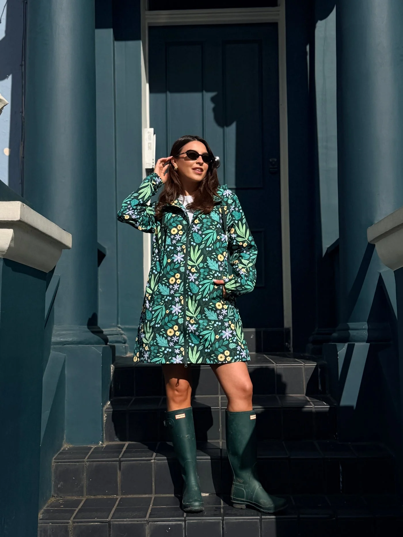 Leaves and Blooms Longline Raincoat