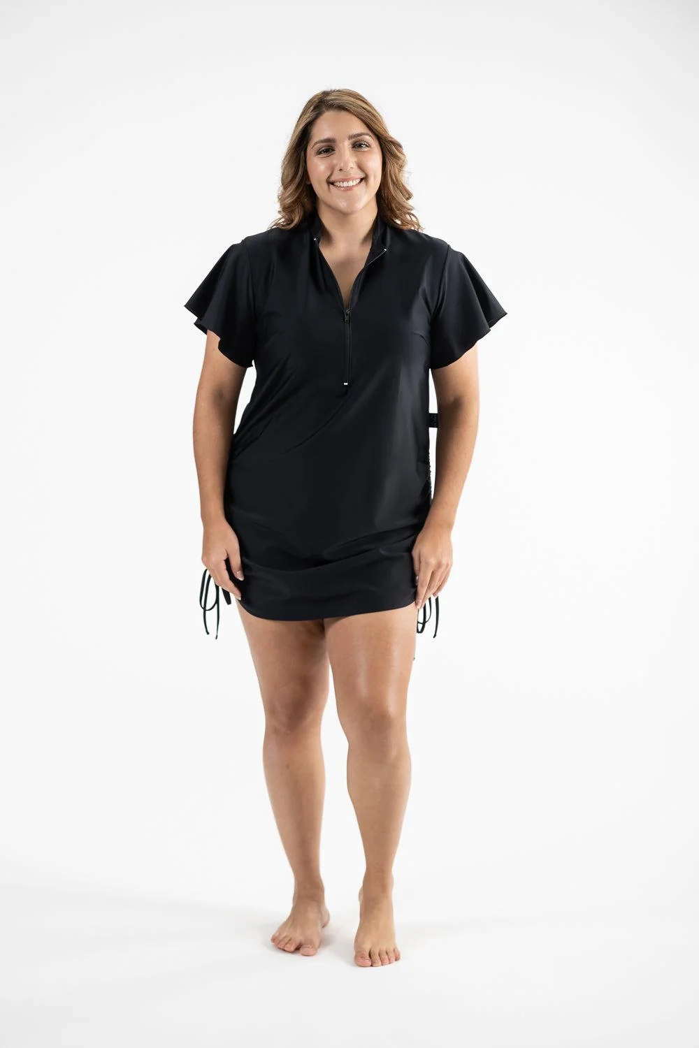 Zip Front Ruffle Rashie Dress